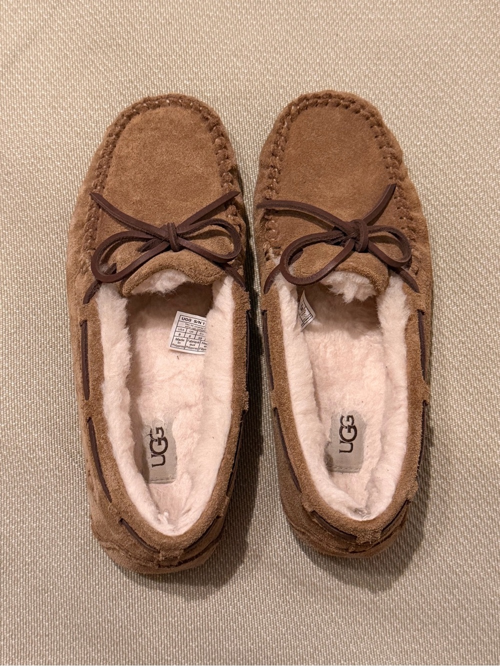 UGG Chestnut Brown Suede Sheepskin Moccasin Slippers
